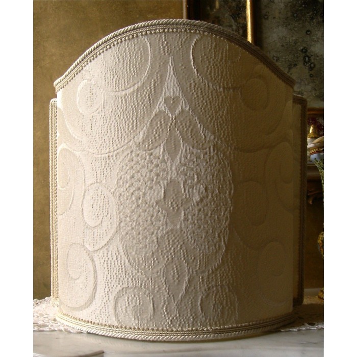 Venetian Lampshade in Rubelli Crinkled Damask Fabric Ivory Sir Francis Pattern Half Lamp Shade