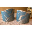 Clip-On Shield Shade Rubelli Sir Francis Blue Gold Crinkled Damask Fabric Mini Lampshade