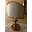 Antique Italian Gilt Carved Wood Candlestick Table Lamp with Fortuny Lamp Shade