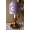 Ancienne Lampe de Chevet à Bougie en Bois Doré avec Abat Jour en Tissu Fortuny Violet et Or