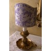Antique Italian Gilt Carved Wood Candlestick Table Lamp with Purple Fortuny Lamp Shade