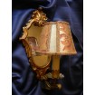 Antique Venetian Gilt Carved Wooden Mirror Wall Sconce with Fortuny Lamp Shade