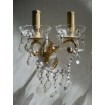 Pair of Italian Antique Gilt Bronze and Crystal Wall Sconces with Fortuny Lamp Shades
