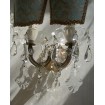 Pair of Italian Antique Maria Theresa Crystal Wall Sconces with Fortuny Lamp Shades