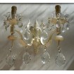 Pair of Italian Antique Painted Bronze and Crystal Wall Sconces with French Brown Fortuny Lamp Shades