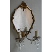 Antique Pair of Venetian Gilt Bronze and Crystal Mirror Wall Sconces with Rubelli Fabric Clip On Mini Lamp Shade