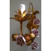 Pair of Antique Italian Gilded Tole Porcelain Flowers Wall Sconces with Roses Fabric Clip On Lamp Shades