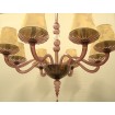 Authentic Italian Murano Amethyst Hand Blown Glass Chandelier with Rubelli Fabric Lamp Shades