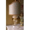 Authentic Italian Murano Ivory Flower Rose Hand Blown Glass Table Lamp with Fortuny Fabric Lamp Shade