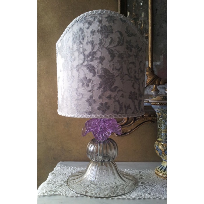 Authentic Italian Murano Alexandrite Rose Flower Hand Blown Glass Table Lamp with Rubelli Fabric Lamp Shade