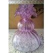 Authentic Italian Murano Alexandrite Hand Blown Glass Table Lamp with Lilac Rubelli Fabric Lamp Shade