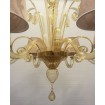 Authentic Italian Murano Amber Hand Blown Glass Chandelier with Rubelli Fabric Lamp Shades