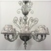 Authentic Italian Murano Grey Hand Blown Glass Chandelier with Rubelli Silk Lampas Fabric Lamp Shades