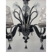 Authentic Italian Murano Black and Crystal Hand Blown Glass Chandelier with Rubelli Silk Lampas Fabric Lamp Shades