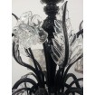 Authentic Italian Murano Black and Crystal Hand Blown Glass Chandelier with Rubelli Silk Lampas Fabric Lamp Shades