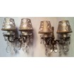 Pair of Italian Antique Brass Crystal Wall Sconces with Gold Rubelli Clip On Lamp Shades