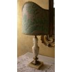 Vintage Brass and Onyx Table Lamp with Fortuny Fabric Olimpia Pattern Clip On Lampshade