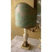 Vintage Brass and Onyx Table Lamp with Fortuny Fabric Olimpia Pattern Clip On Lampshade