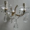 Pair of Italian Antique Maria Theresa Crystal Wall Sconces with Rubelli Silk Jacquard Fabric Clip On Lamp Shades