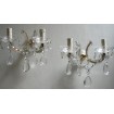 Pair of Italian Antique Maria Theresa Crystal Wall Sconces with Rubelli Silk Jacquard Fabric Clip On Lamp Shades