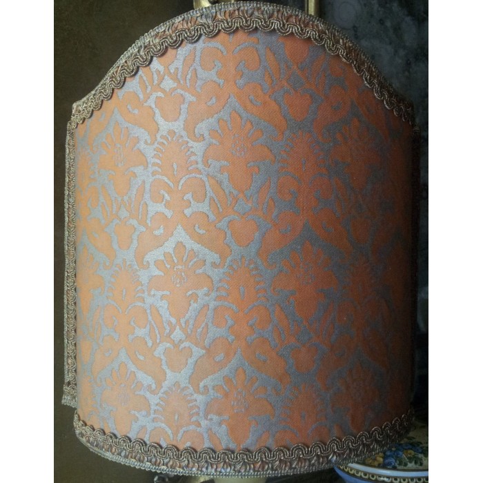 Venetian Lamp Shade Fortuny Fabric Delfino Melon & Silvery Gold Half Lampshade