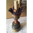 Antique Green and Gold Turned Wooden Table Lamp with Fortuny Fabric Clip On Lamp Shade