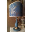 Vintage Blue and Gold Turned Wood Table Lamp with Rubelli Fabric Lamp Shade