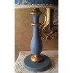 Vintage Blue and Gold Turned Wood Table Lamp with Rubelli Fabric Lamp Shade
