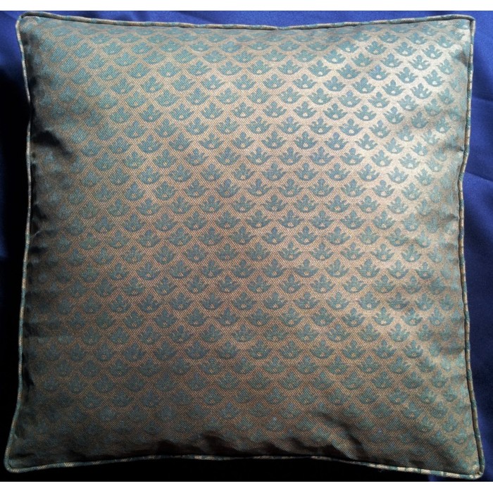 Fortuny Fabric Box Edge Throw Pillow Cushion Cover Green & Silvery Gold Canestrelli Pattern