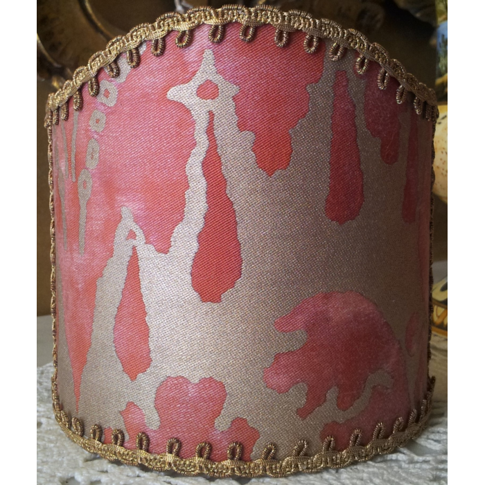 Wall Sconce Clip-On Shield Shade Fortuny Fabric Red & Gold Vivaldi Pattern