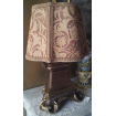 Italian Carved and Gilt Wood Candlestick Table Lamp with Fortuny Fabric Florentine Lamp Shade
