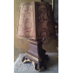 Italian Carved and Gilt Wood Candlestick Table Lamp with Fortuny Fabric Florentine Lamp Shade