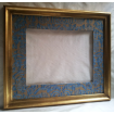 Gilt Gold Leaf Wooden Large Frame with Fortuny Fabric Hand-Wrapped Passepartout Blue-Green & Silvery Gold Orsini Pattern