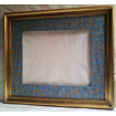 Gilt Gold Leaf Wooden Large Frame with Fortuny Fabric Hand-Wrapped Passepartout Blue-Green & Silvery Gold Orsini Pattern