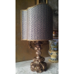 Antique Italian Silvered Carved Wood Table Lamp with Fortuny Fabric Lampshade
