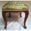 Antique French Louis XV Carved Mahogany Wood Foot Stool Ottoman Bench Reupholstered Green Gold Silk Jacquard Rubelli Fabric