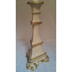 Italian Painted and Gilt Carved Wood Candlestick Table Lamp with Fortuny Fabric Lamp Shade Yellow Monotones Uccelli Pattern
