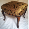 Antique French Louis XV Carved Mahogany Distressed Wood Foot Stool Ottoman Bench Re-Upholstered Brown Gold Rubelli Silk Lampas