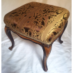 Antique French Louis XV Carved Mahogany Distressed Wood Foot Stool Ottoman Bench Re-Upholstered Brown Gold Rubelli Silk Lampas