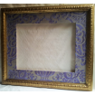 Gilt Gold Leaf Carved Wooden Frame with Fortuny Fabric Hand-Wrapped Passepartout Royal Purple & Silvery Gold Carnavalet Pattern