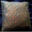 Fortuny Fabric Box Edge Throw Pillow Cushion Cover Antique Green & Copper Altare Pattern