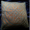 Fortuny Fabric Box Edge Throw Pillow Cushion Cover Antique Green & Copper Altare Pattern