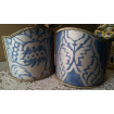 Wall Sconce Clip-On Shield Shade Fortuny Fabric Blue & Silvery Gold Nicolo Pattern Half Lampshade