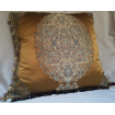 Decorative Pillow Case with Samuel and Sons Tassel Trim Silk Lampas Rubelli Fabric Brass Sherazade Pattern