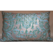 Lumbar Throw Pillow Cushion Cover Fortuny Fabric Peacock and Silvery Gold Carnavalet Pattern