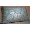 Lumbar Throw Pillow Cushion Cover Fortuny Fabric Peacock and Silvery Gold Carnavalet Pattern