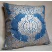 Throw Pillow Cushion Cover Fortuny Fabric Blue & Silvery Gold Nicolo Pattern