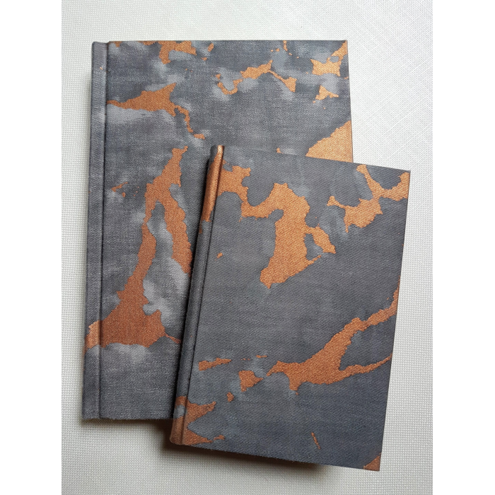 Carnet de Notes Couverture Tissu Fortuny Marmo Noir, Gris et Cuivre