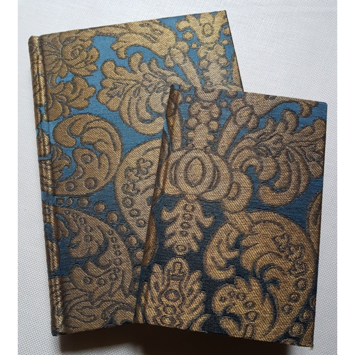Rubelli Fabric Covered Journal Hardcover Notebook Silk Brocatelle Blue & Gold Tebaldo Pattern