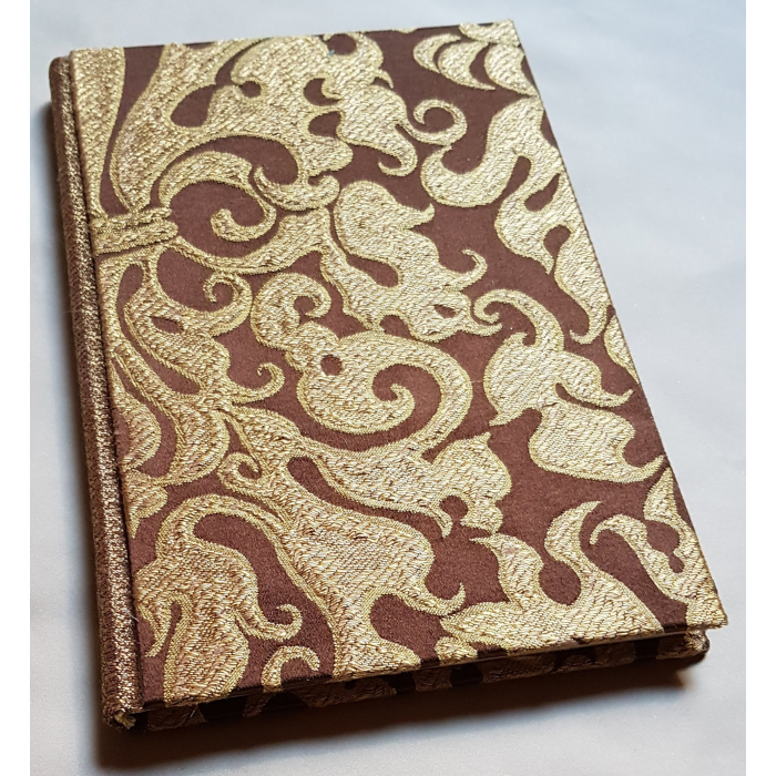 Rubelli Fabric Covered Journal Hardcover Notebook Silk Lampas Brown & Gold Belisario Pattern